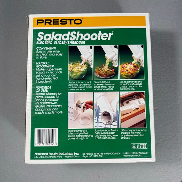 Vintage Presto SaladShooter Electric Slicer Shredder 02910 Cheese Grater In Box - Picture 8 of 14